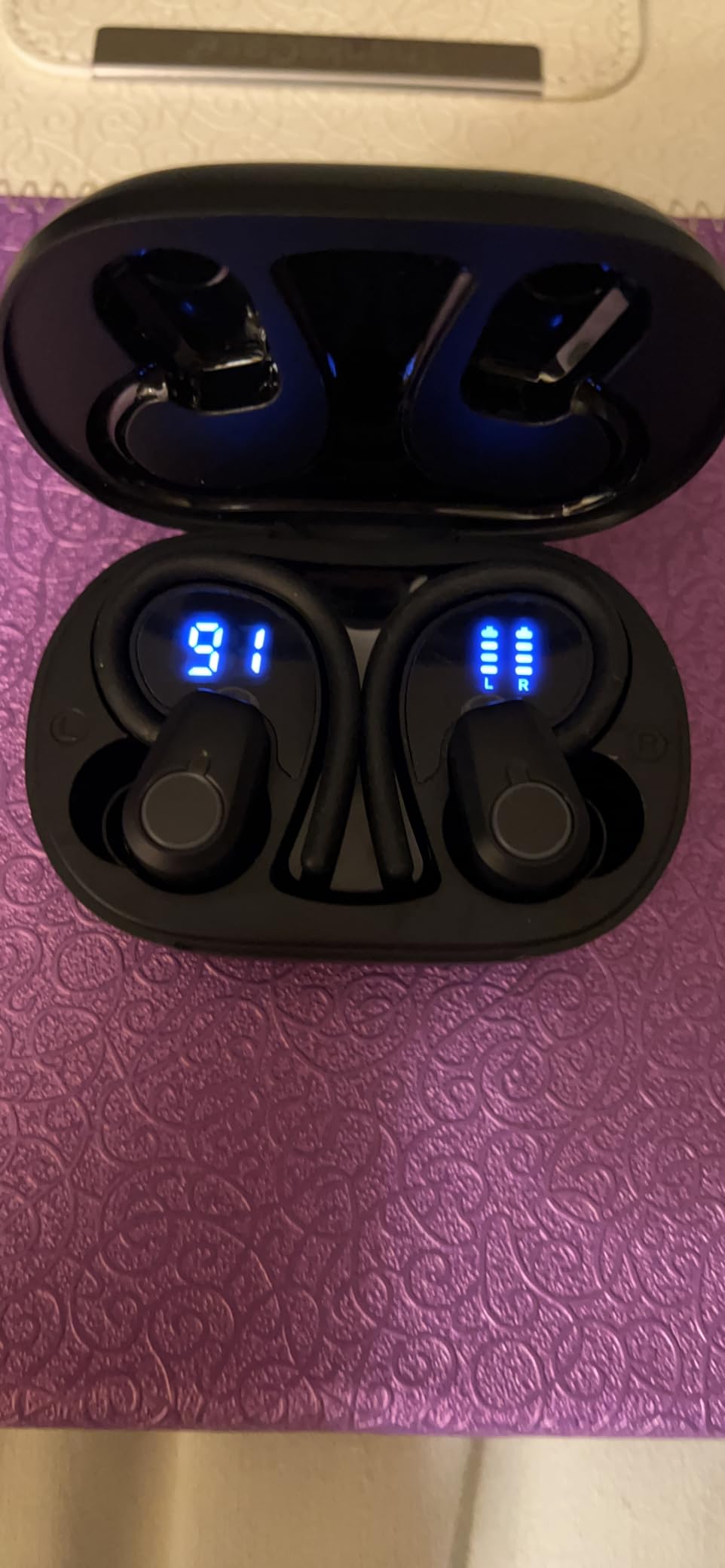 Wireless Earbuds, 2026 Bluetooth Headphones 5.3 Sport, 50H Ear buds with Earhooks, Dual LED Display Bluetooth Earbuds, Deep Bass Stereo Noise Cancelling Headphones, IP7 Waterproof Earphones, Purple customer photo 1