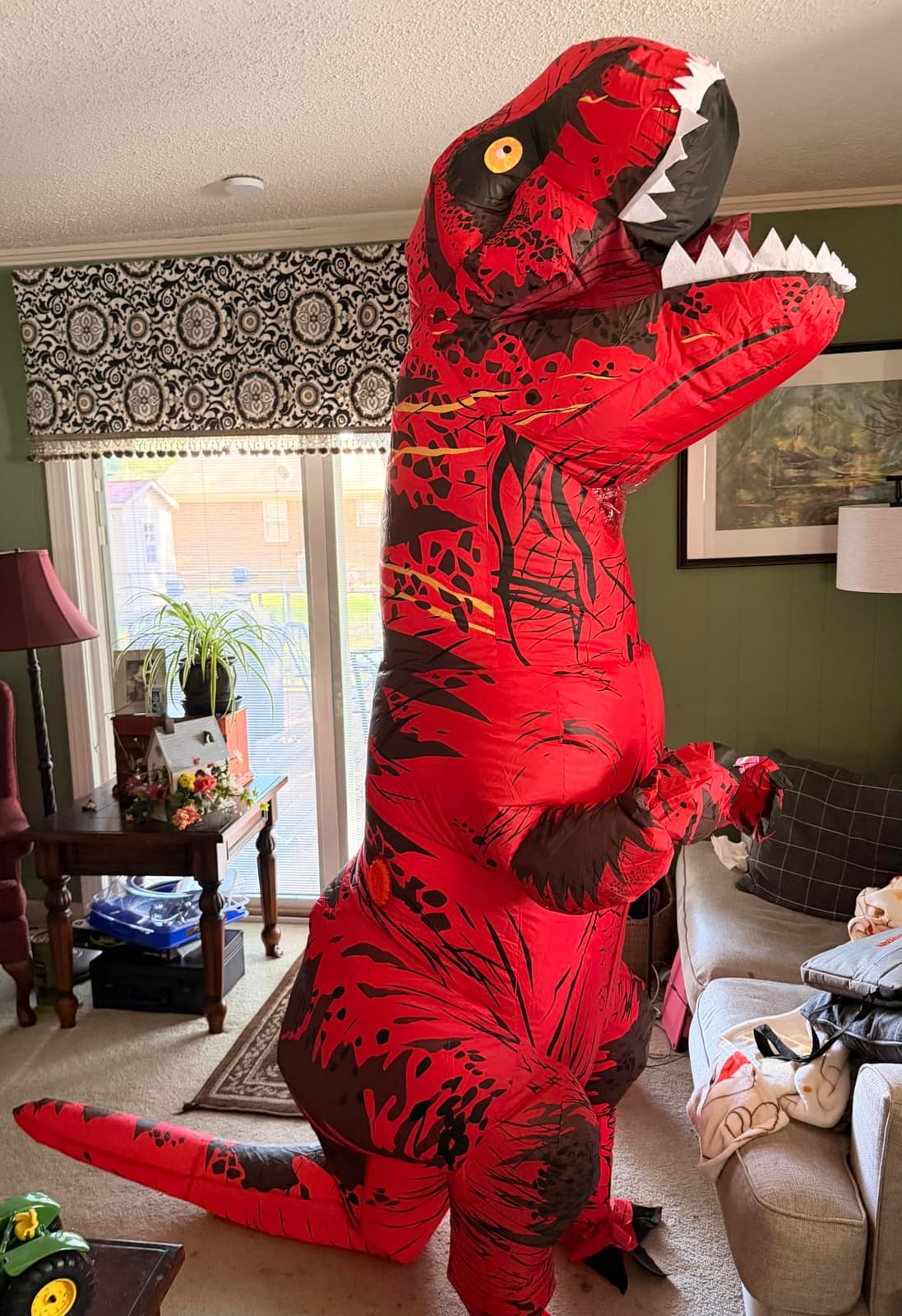8 Colour Halloween Inflatable Dinosaur Costume Adult Fancy Dinosaur Suit Blow up Trex Costume customer photo 2