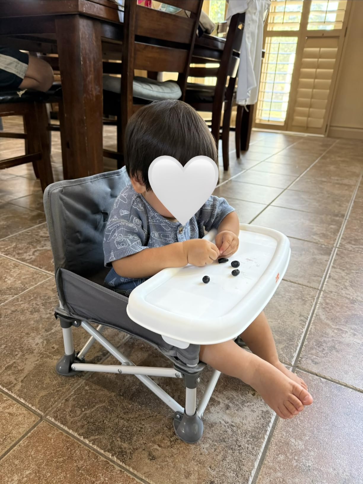 Bright Starts Pop ‘N Sit Portable Booster Seat, 3-in-1 Floor Seat, Travel High Chair & Toddler Booster with Feeding Tray, Indoor/Outdoor, Grey, 6 Months–3 Years customer photo 1