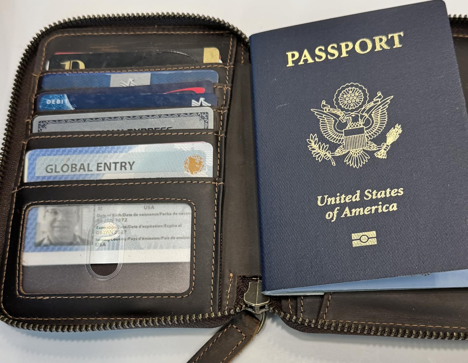 Polare Full Grain Leather Travel Passport Wallet With AirTag Slot RFID Blocking Passport Holder Soft Bifold Cover Case with YKK Zipper customer photo 2