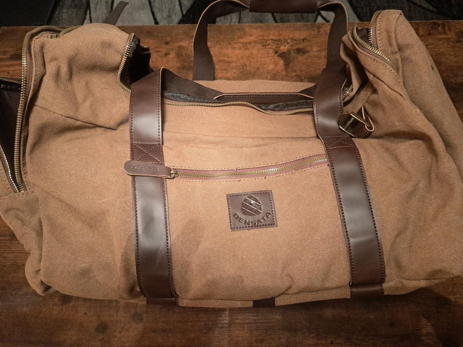 50L Duffle Bag for Men, Nomad Waxed Canvas Travel Duffel Bag Vintage Genuine Leather Travel Handbag Upgraded Weekender Overnight Backpack with Shoes Compartment (Khaki, Large-50L) customer photo 1
