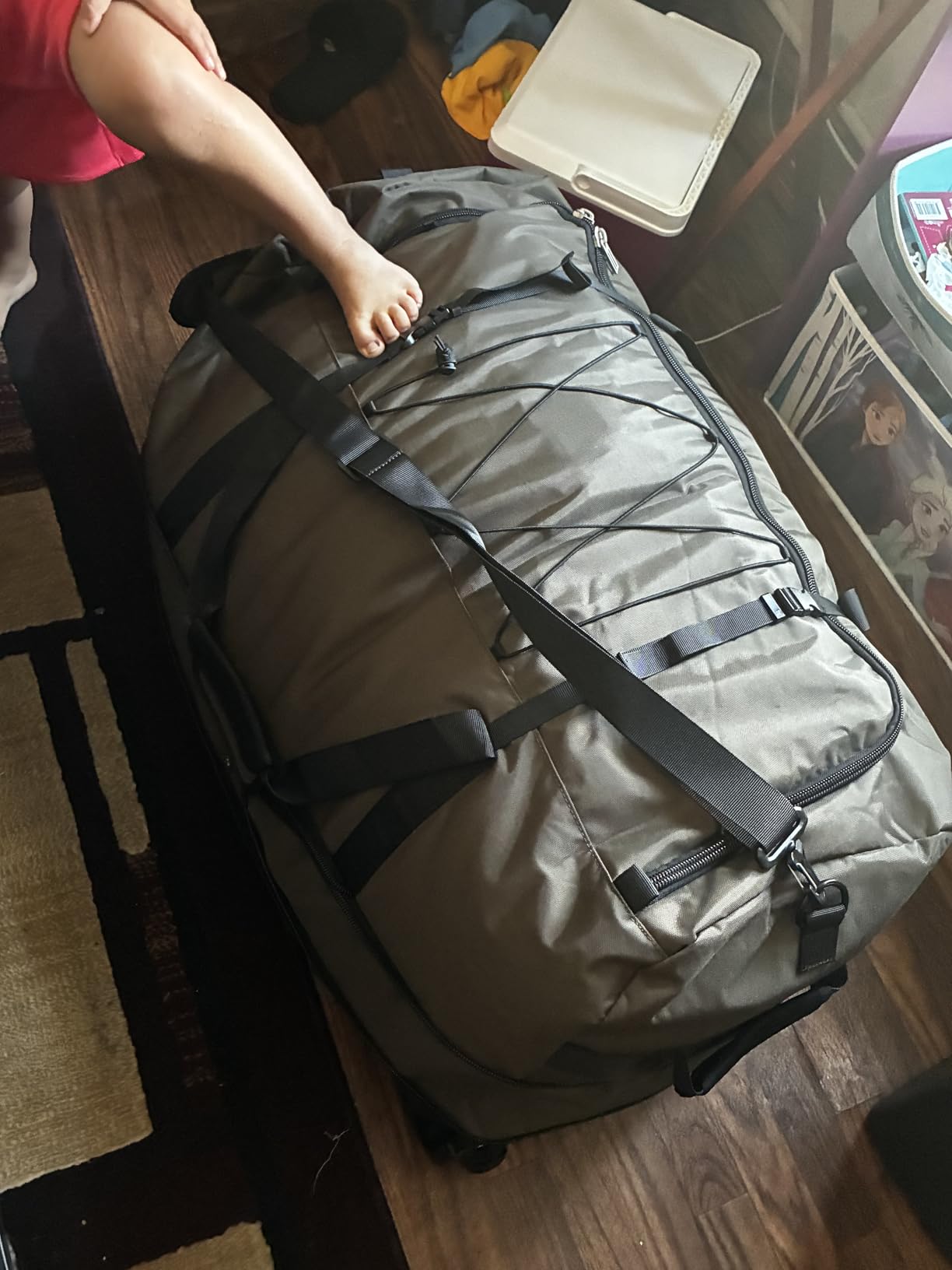 110L Expandable to 140L 32” Foldable Oxford Soft-Sided Rolling Duffle Bag with 2 Heavy-Duty Wheels,2 Large Compartments,Adjustable Shoulder Strap and Attached Organizer Pouch,Navy Blue customer photo 2