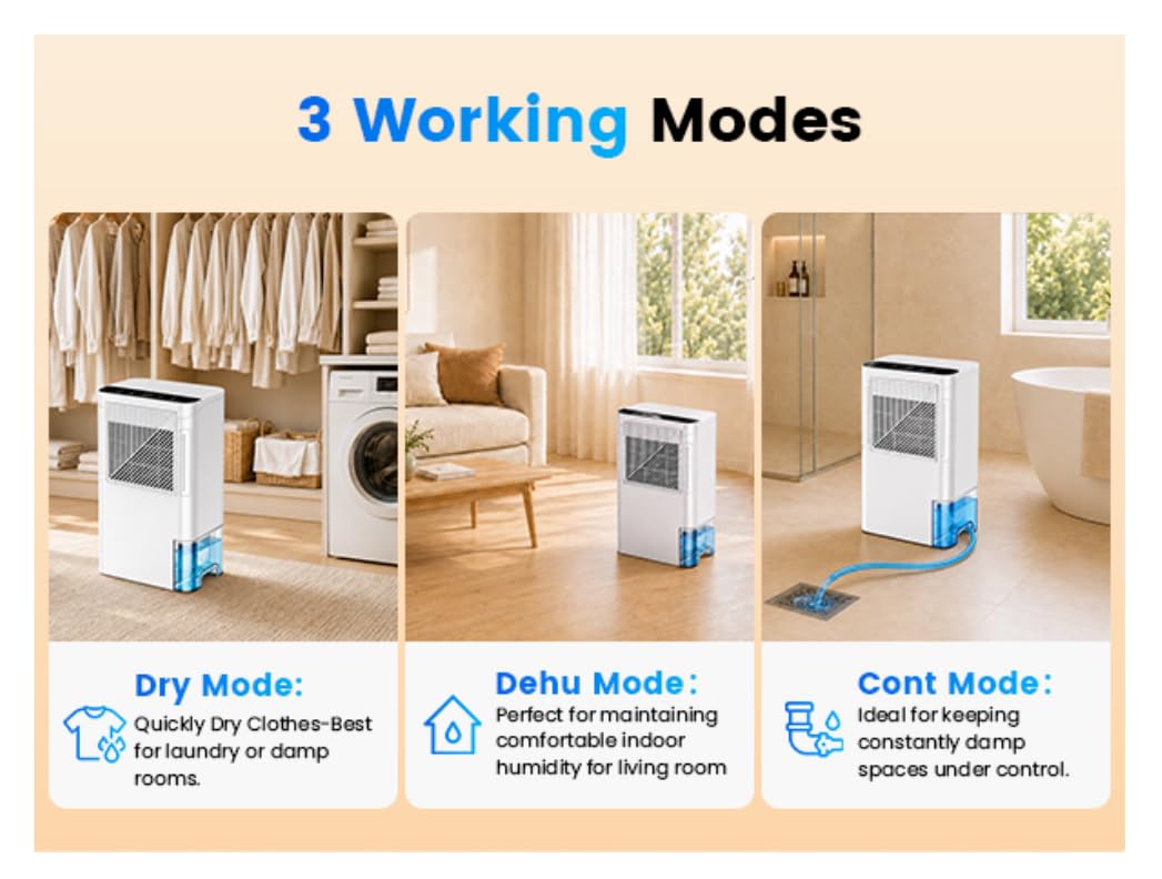 Dehumidifiers for Home, 2000 Sq.Ft New Rotary Dehumidifier with Drain Hose/2.5L Water Tank, Quiet Dehumidifier for Basement Bedroom Bathroom RV, Auto Shut Off, Sleep Mode, 7-Color Ambient Light customer photo 2